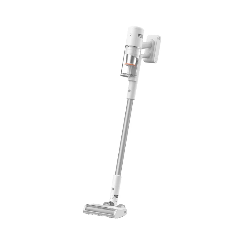 เครื่องดูดฝุ่นไร้สาย Mijia Vacuum Cleaner 4 สีขาว ต่อด้ามยาวและหัวแปรงพื้น ด้านหลังเป็นขาแขวนติดผนัง