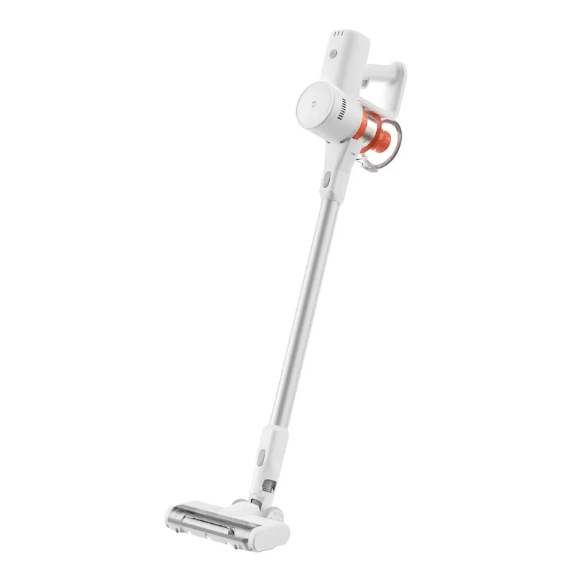 เครื่องดูดฝุ่นไร้สาย Mijia Vacuum Cleaner 4C ตัวเครื่องสีขาว ไซโคลนสีส้ม ต่อด้ามยาวและหัวแปรงไฟฟ้า