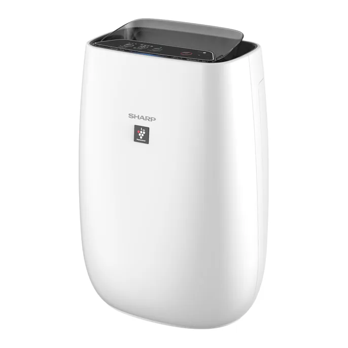 เครื่องฟอกอากาศ Sharp Plasmacluster FP-J40TA-W ตัวเครื่องสีขาว มุมเฉียงด้านหน้า